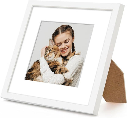 Americanflat 6x6 Picture Frame with Shatter-Resistant Glass - Use as 4x4 Frame with Mat or Display 6x6 Photo Without Mat - Streamline Collection - Square Frames for Tabletop or Wall - White