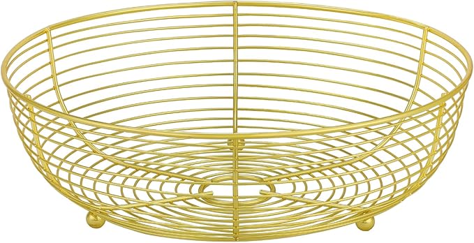 IBWell® Gold Fruit Bowl for Kichen Countertop, Round Wire Fruits Breads Vegetables Snacks Canddy Basket - 11.5"x3.4"(DxH)