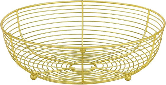 IBWell® Gold Fruit Bowl for Kichen Countertop, Round Wire Fruits Breads Vegetables Snacks Canddy Basket - 11.5"x3.4"(DxH)