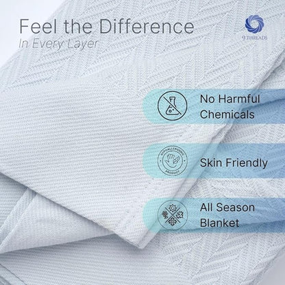 100% Cotton Herringbone Weave Blankets, 66"X90" Twin, Throw Blanket for Bed,All Season Cotton Blanket, Cozy Blanket,Throws Bed Blanket, Throw Blanket for Couch,Modern Home Decor -Light Blue