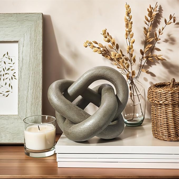 Wood Knot Decor -Coffee Table Decor Shelf Decor Table Books Hand Carved Home Decoration Boho Country Rustic Modern Shabby Chic Style 3 Link Wooden Knot Chain Link Decor (Champagne)