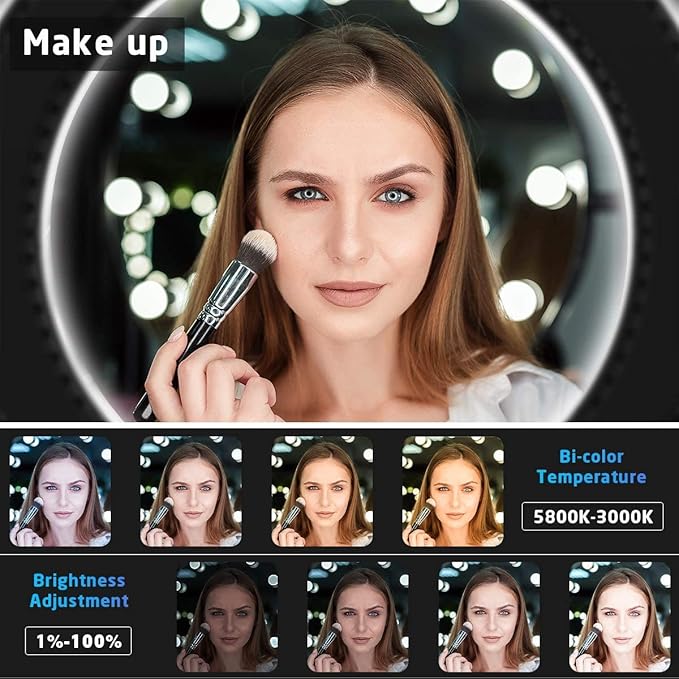 19 inch Ring Light with Stand and Phone Holder,60W Bi-Color or for Live Stream/Makeup/YouTube Video/TikTok/Zoom/Photography Black