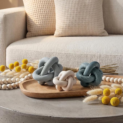 3 Pack Wooden Knot Decorations 3 Color Set Coordinated Boho Nautical Home Decor for Shelf, Wall, Tabletop, Sizes 3.94", 4.72", 5.91"(Gradient Blue)