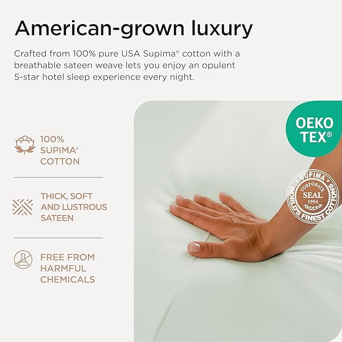 Threadmill Supima Cotton Queen Sheet Set, 1000 Thread Count Queen Sheets for Queen Mattresses, 4 Piece American Luxury Bed Sheets, Sateen Hotel Quality Sheets with Elasticized Deep Pocket, Seaglass