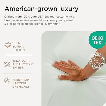 Threadmill Supima Cotton Queen Sheet Set, 1000 Thread Count Queen Sheets for Queen Mattresses, 4 Piece American Luxury Bed Sheets, Sateen Hotel Quality Sheets with Elasticized Deep Pocket, Seaglass