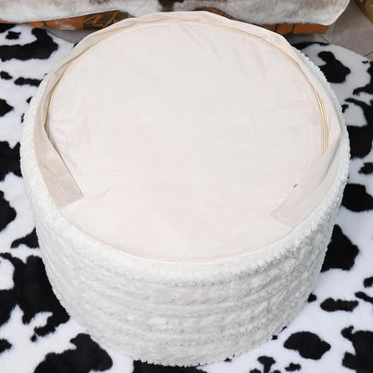 Asuprui Round Footstool Ottoman, 20x14 Inches Multi-Functional Modern Foot Stool,Floor Poufs, Sofa Footrest Extra Seating for Living Room, Entryway, Hallways and Bedrooms (Ivory)