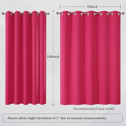 DUALIFE Raspberry Sorbet Blackout Curtain Panels for Living Room 108 Inch Length Hot Pink Solid Energy Efficient Room Darkening Bedroom Curtains Thermal Insulated Grommet Top 60x108 Inches Long