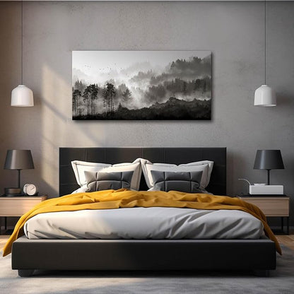 YJYart Landscape Wall Art Black Forest Tree Painting for Bedroom Living Room Kitchen Office Well Decoration Ready to Hang 24x48 Inches