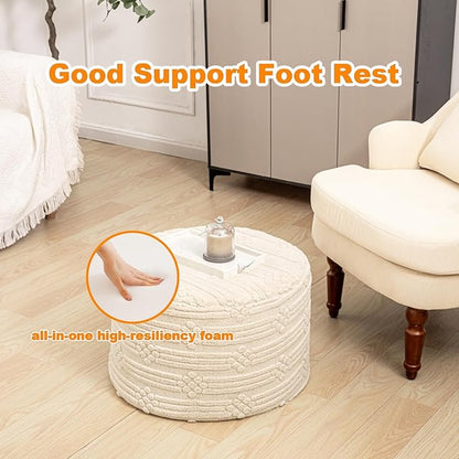 Asuprui Pouf Ottoman Foot Rest – Plush Round All-in-one Foam Stool for Cozy Lounging, Floor Pouf & Chic Decor (Linen)