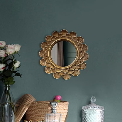 Vintage Vanity Makeup Desk Mirror，Antique Traditional Roundness Table Mirror Vintage Gold， for Dressing Table,Bedroom, Bathroom,Tabletop,Antique, 6.7" x 6.7"