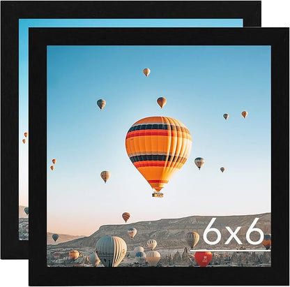 6x6 Picture Frame Set of 2 for Wall Hanging or Tabletop, 6 x 6 Square Wall Gallery Poster Photo Frame with Shatter Resistant Plexiglass, 2 Pack, Black