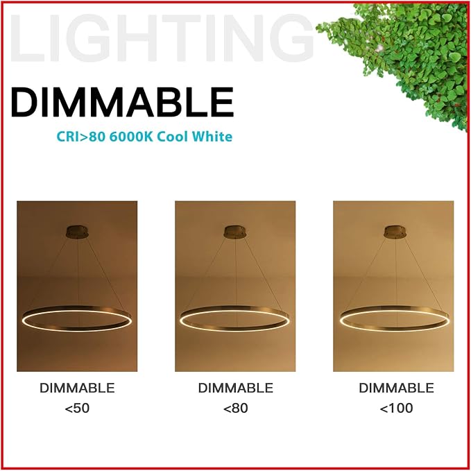 MADEM 31.5'' LED Modern Chandelier 1-Ring Circular Dimmable Pendant Light Flush Mount Pendant Lighting Adjustable for Living Room Dining Room, Bedroom, 3000K Warm White, Brush Nickel