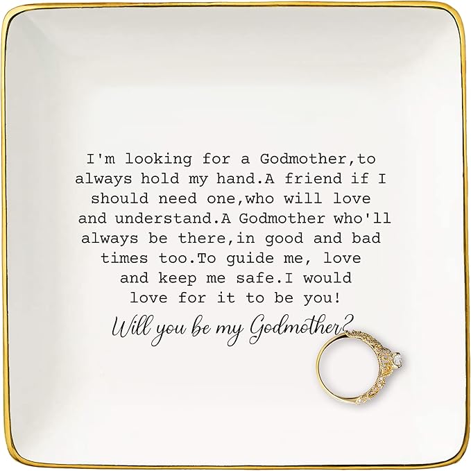 NZY Godmother and Godfather Gift,Christening Baptism Christmas Gift,First Time Godmother,Godparents Proposal Present,Pregnancy Announcement Present,Jewelry Tray Trinket Holder Ring Dish