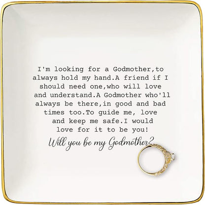 NZY Godmother and Godfather Gift,Christening Baptism Christmas Gift,First Time Godmother,Godparents Proposal Present,Pregnancy Announcement Present,Jewelry Tray Trinket Holder Ring Dish