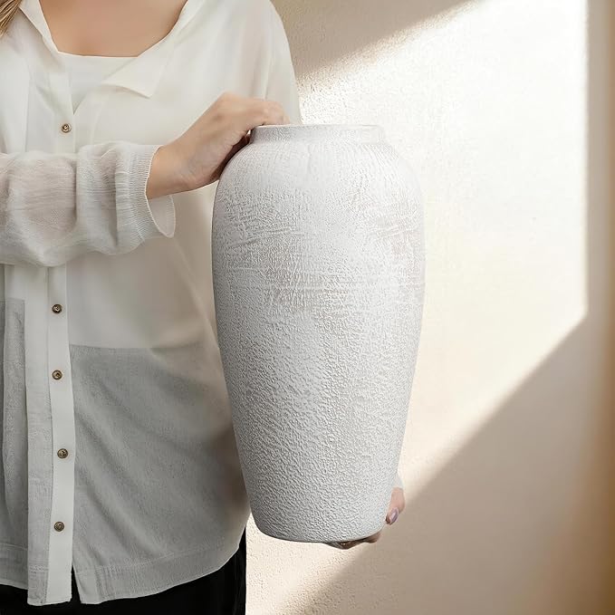 Large Ceramic Rustic Vase, 13" Minimalist Decorative Farmhouse Tall Vase for Home Decor, Living Room, Shelf Decor, Enterway, Wedding, Table Decoration