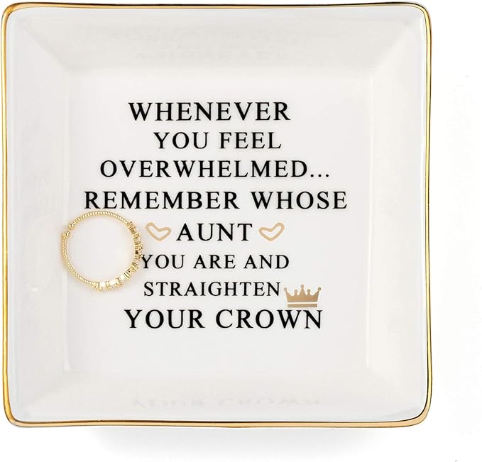 JoycuFF Inspirational Aunt Gifts Ring Trinket Dish Jewelry Plate Home Decor-Birthday Gifts for Women Unique