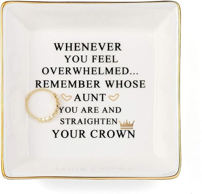 JoycuFF Inspirational Aunt Gifts Ring Trinket Dish Jewelry Plate Home Decor-Birthday Gifts for Women Unique