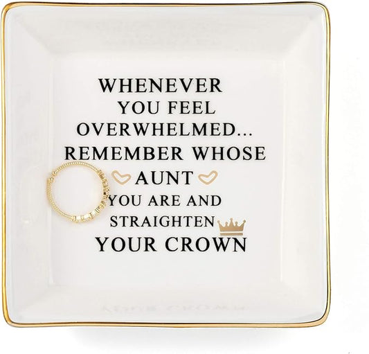 JoycuFF Inspirational Aunt Gifts Ring Trinket Dish Jewelry Plate Home Decor-Birthday Gifts for Women Unique