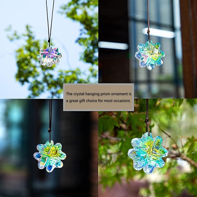 H&D HYALINE & DORA 45mm Hanging Crystal Four Leaf Clover Chandelier Prism Pendant Suncatcher for Window, Fengshui Hanging Ornament, Rainbow Maker