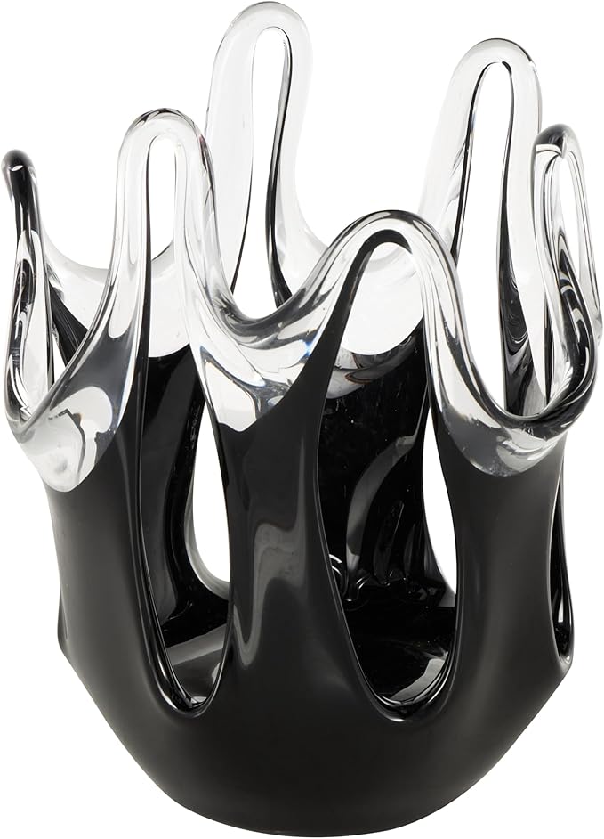 Deco 79 Glass Abstract Decorative Vase Centerpiece Vase with Wavy Oval Cutouts, Flower Vase for Home Decoration 8" x 9" x 11", Black