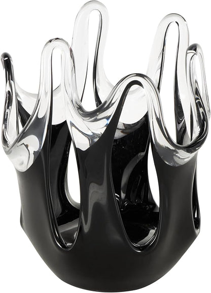 Deco 79 Glass Abstract Decorative Vase Centerpiece Vase with Wavy Oval Cutouts, Flower Vase for Home Decoration 8" x 9" x 11", Black