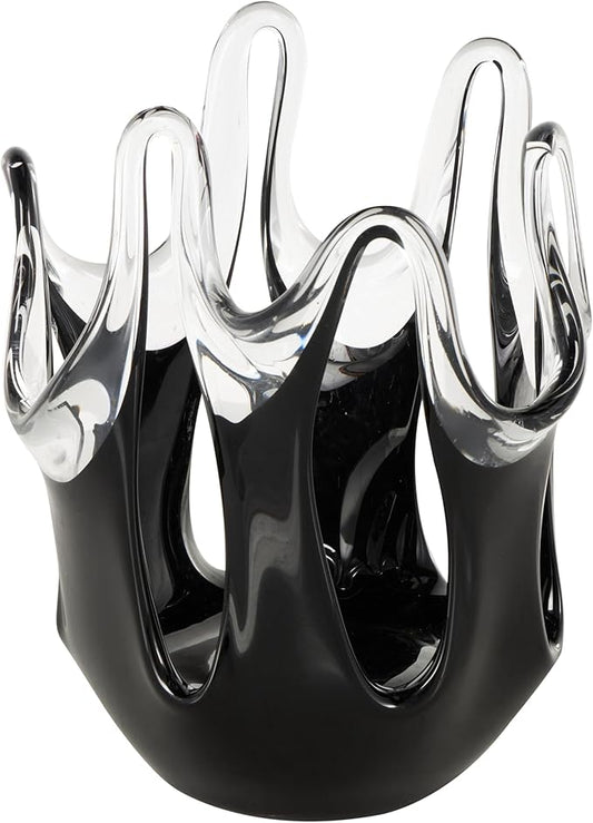 Deco 79 Glass Abstract Decorative Vase Centerpiece Vase with Wavy Oval Cutouts, Flower Vase for Home Decoration 8" x 9" x 11", Black