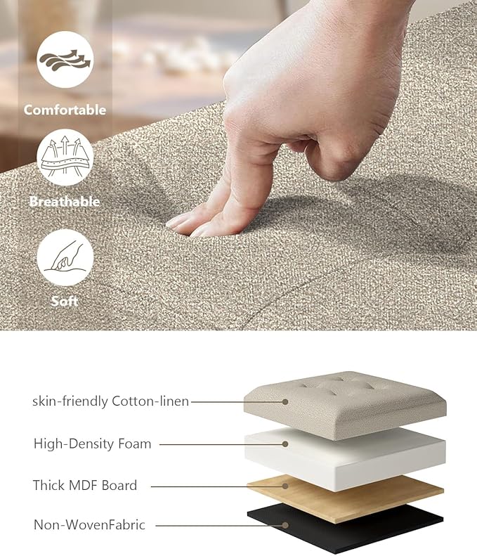 Storage Ottoman Bench, Folding Ottoman Foot Rest,15 x 30 x 15 Inches,End of Bed Bench,Storage Chest, for Living Room, Bedroom, Hallway, Entryway, Holds up to 600 lb (Sandy-Beige1, 30")