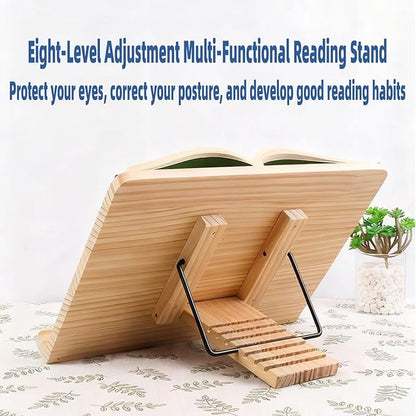 Bamboo Book Stand, Adjustable Reading Rest Holder, Natural Wood, Desktop Document Stand for Reading, Cooking (11x7.9inch)