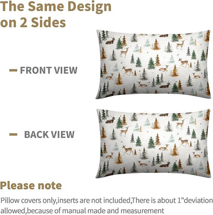 Watercolor Deer Spring Pillow Covers 12x20 Set of 2 Forest Tree Throw Pillow Covers Rustic Pillowcase Linen Decoration Farmhouse Soft Decorative Green Brown Cushion Case Couch for Indoor Home Decor
