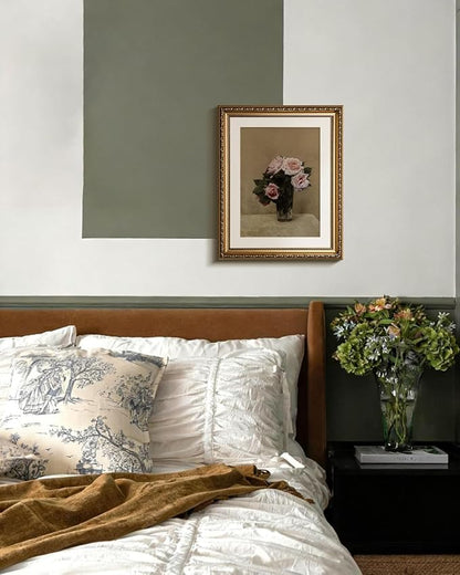 InSimSea Gold Framed Canvas Wall Art Room Decor Vintage Floral Bathroom Wall Decor Rustic Natural Botanical Oil Printing Prints Artwork for Living Room Bedroom Farmhouse 16×13in