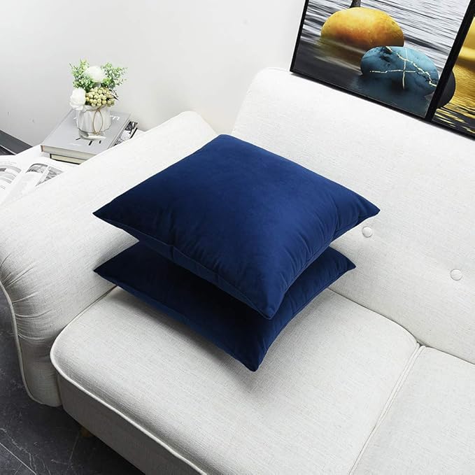 Artaimee Navy Blue Velvet Throw Pillow Covers 18x18 Inches (Set of 2) | Soft, Smooth, Cozy Cushion Cases for Sofa, Bed, Couch, Office, and Car | Machine Washable, Hidden Zipper, Luxury Décor