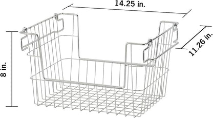 TRINITY 2-Pack Stackable Metal Wire Storage Baskets With Handles, EcoStorage Chrome, 14 Inches