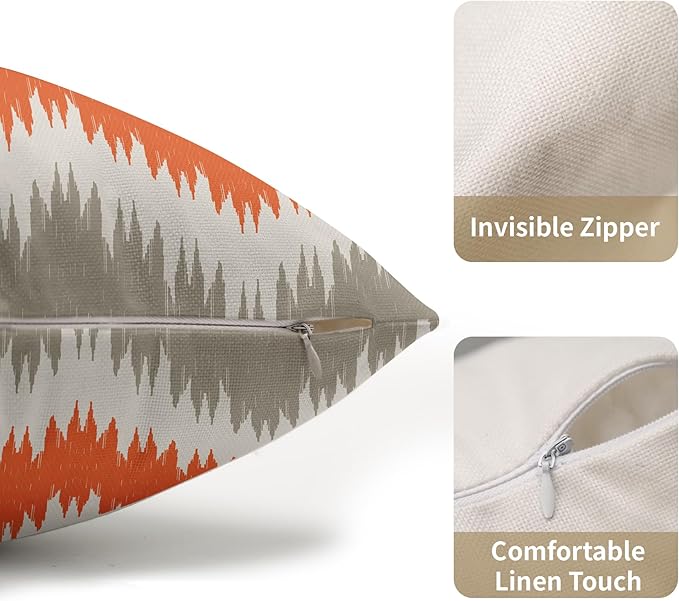 Fall Orange Grey Lumbar Pillow Covers 12x20 Set of 2 Abstract Chevron Striped Vitage Decorative Throw Pillows Outdoor Linen Farmhouse Pillowcase with Zipper Cushion Cover Decor for Home Sofa Couch Bed