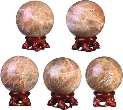 Nupuyai Natural Orange Moonstone Crystal Ball with Resin Stand, Healing Crystal Sphere for Home Decor 2.4"-2.76"(61mm-70mm)