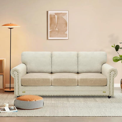 MAXIJIN Velvet Stretch Cushion Covers Fitted Couch Cushion Slipcovers Sofa Seat Cushion Covers for Individual Cushions with Elastic Bottom (3 Piece Sofa Seat Slipcovers, Camel)