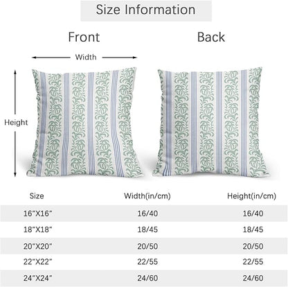 Blue Green Floral Pillow Covers 20x20 Set of 2 Spring Vitage Flower Striped Pattern Rustic Decorative Outdoor Farmhouse Zipper Boho Pillowcases Decorations Throw Cushion Cover Decor for Couch Sofa Bed