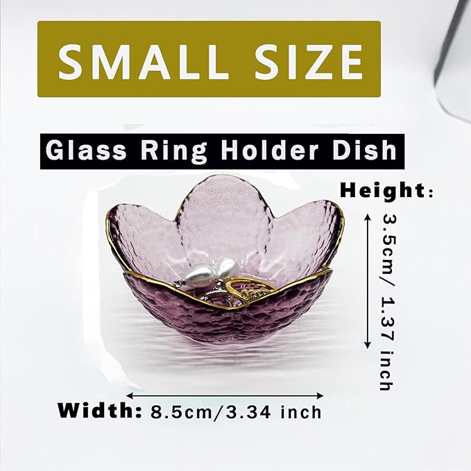 Purple Flower Ring Dish, Small Glass Jewelry Dish Tray, Ring Holder Jewlery Tray Trinket Dish, Bathroom Nightstand Decor Jewelry Bowl Christmas Friendship Birthday Gifts for Women, Soap Dish