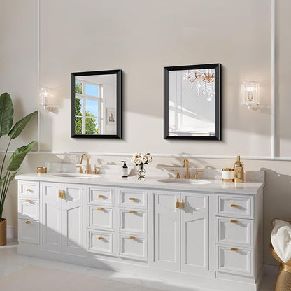 Black Bathroom Mirror 18 x 24 Inch Rectangle Wave Beveled Frame for Wall Bathroom Vanity Mirror for Over Sink, Tempered Glass,for Entryway Hangs, Bathroom Living Room Horizontal or Vertical