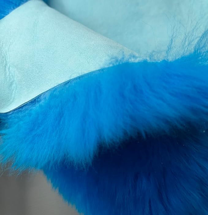 HUAHOO Premium Genuine Sheepskin Rug Camel Real Australia Sheepskin Natural Lambskin Fur Area Rug Seat Covers for Kids Bedroom Sofa Chair Cover Pets Dogs Mat Double Pelt/2' x 6' Blue
