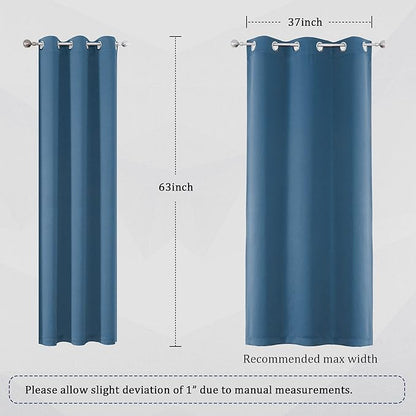 DUALIFE Midnight Blue Curtains 63 Inch Length for Boys Kids Room 2 Panel, Grommet Boho Curtains for Bedroom, Dark Denim Blue, 42 by 63 Inch