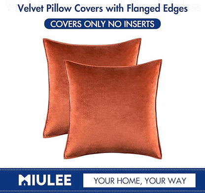 MIULEE Orange Pack of 2 Decorative Velvet Throw Pillow Cover Soft Pillowcase Solid Square Cushion Case for Halloween Sofa Bedroom Car 20x20 Inch 50x50 cm