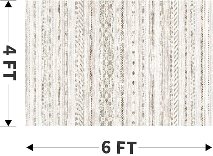 4x6 Area Rugs for Living Room Machine Washable Rug Distressed Indoor Carpet Neutral Moroccan Boho Rug Ultra Soft Area Rug for Bedroom Dining Room Playroom Office, Brown
