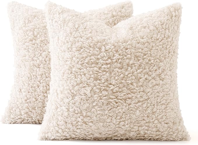 MIULEE Pack of 2 Throw Pillow Covers 24x24 Inch Neutral White Faux Fur Decorative Sherpa Pillow Covers Fuzzy Accent Soft Sheepskin Fleece Cushion Cases for Boho Home Decor Couch Living Room Bed