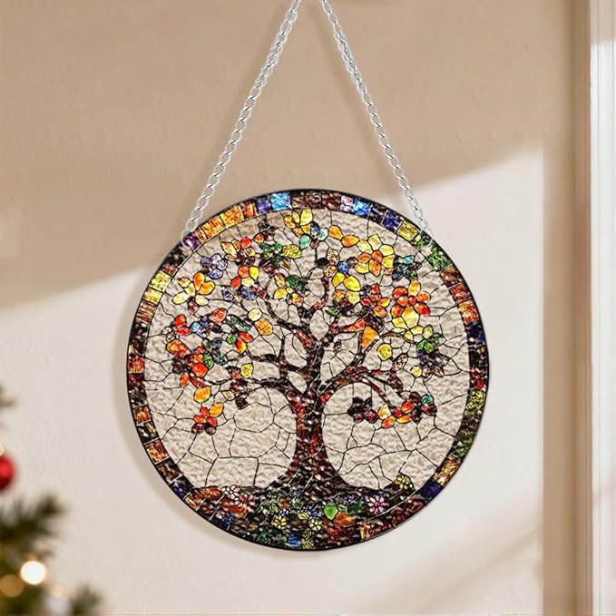 Chrismas Acrylic Stained Glass Window Hanging,Sun Catcher Decor Stained Panel Hangings Wall Art Decor, 2026 8x8inch (SCL008 Tree)