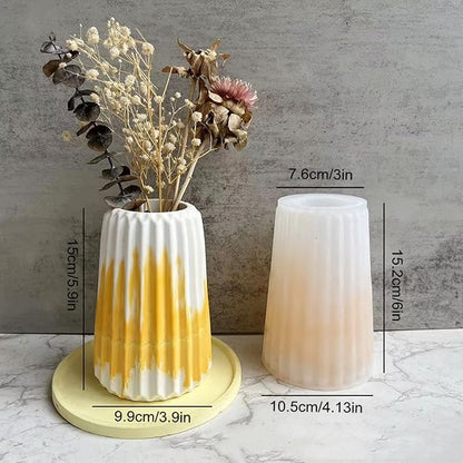 3D Vertical Stripe Vase Plaster Concrete Flower Pot Silicone Mold Succulent Planter Cement Clay Mold Pen Holder Mould