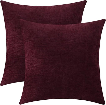 Jeneoo Burgundy Red Decorative Throw Pillow Covers Soft Chenille Comfy Square Couch Cushion Cases for Living Room Sofa Decor (Set of 2, 16 x 16 Inches)