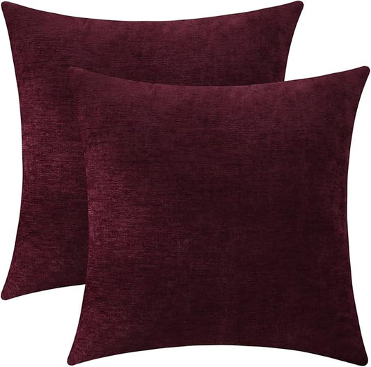 Jeneoo Burgundy Red Decorative Throw Pillow Covers Soft Chenille Comfy Square Couch Cushion Cases for Living Room Sofa Decor (Set of 2, 16 x 16 Inches)