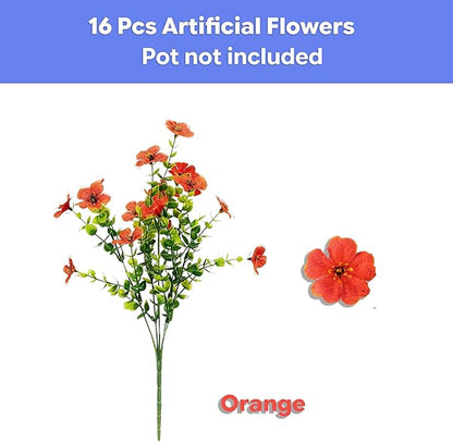16 Bundles Artificial Flowers – UV Resistant Faux Mums in Orange for Garden, Patio, Porch & Home Décor, Realistic Fake Flowers for Wedding & Yard Decoration