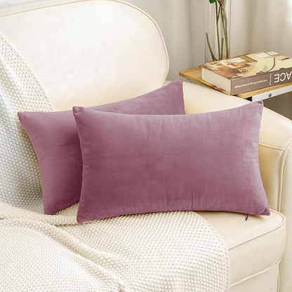 HWY 50 Purple Pink Velvet Rectangular Throw Pillow Covers 12x20 Inch, Pack of 2 Soft Cozy Solid Decorative Luxury Cushion Cases for Couch Sofa Bed Living Room Bedroom