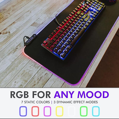 Tilted Nation RGB Mouse Pad for Gaming - Large LED Mousepad - LED Desk mat with 8 Adjustable Light Modes - Non Slip Rubber Base, Easy to Clean Water Proof Surface Mat for Keyboard and Mouse